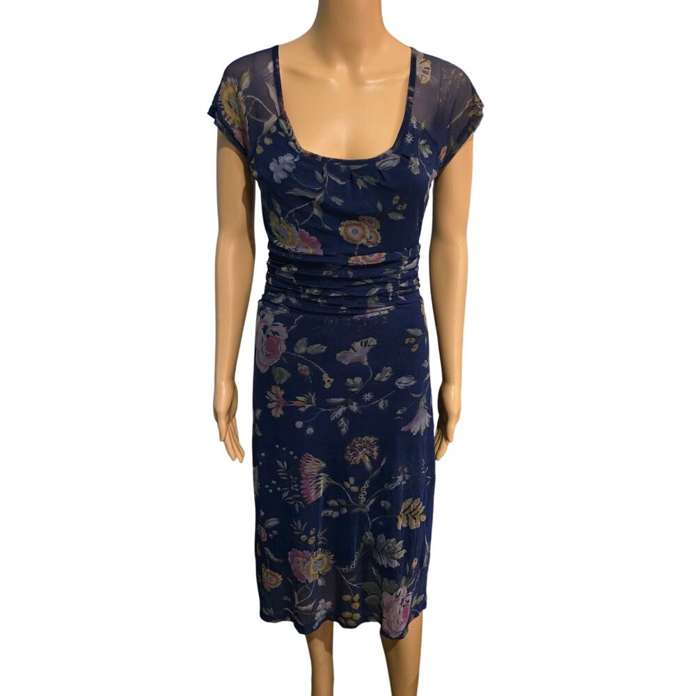King Louie Blue Floral Print Midi Dress Small